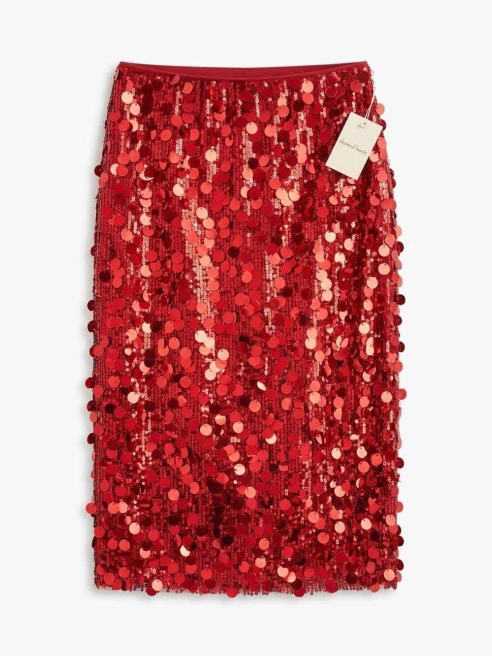 Red Sequin Midi Skirt